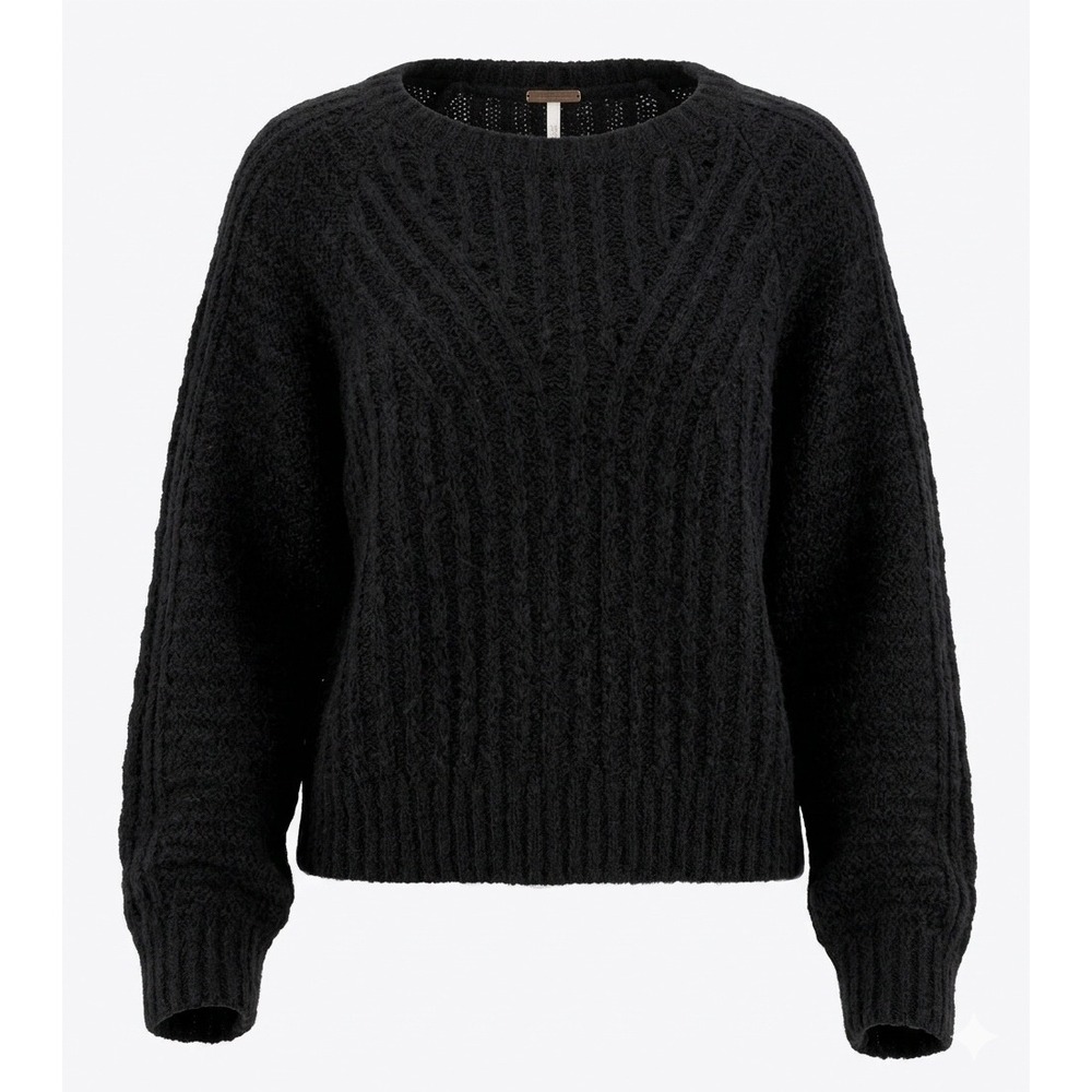 Free People Carter Pullover Sweater Acrylic Blend Knit Black Cozy Soft Sz SM